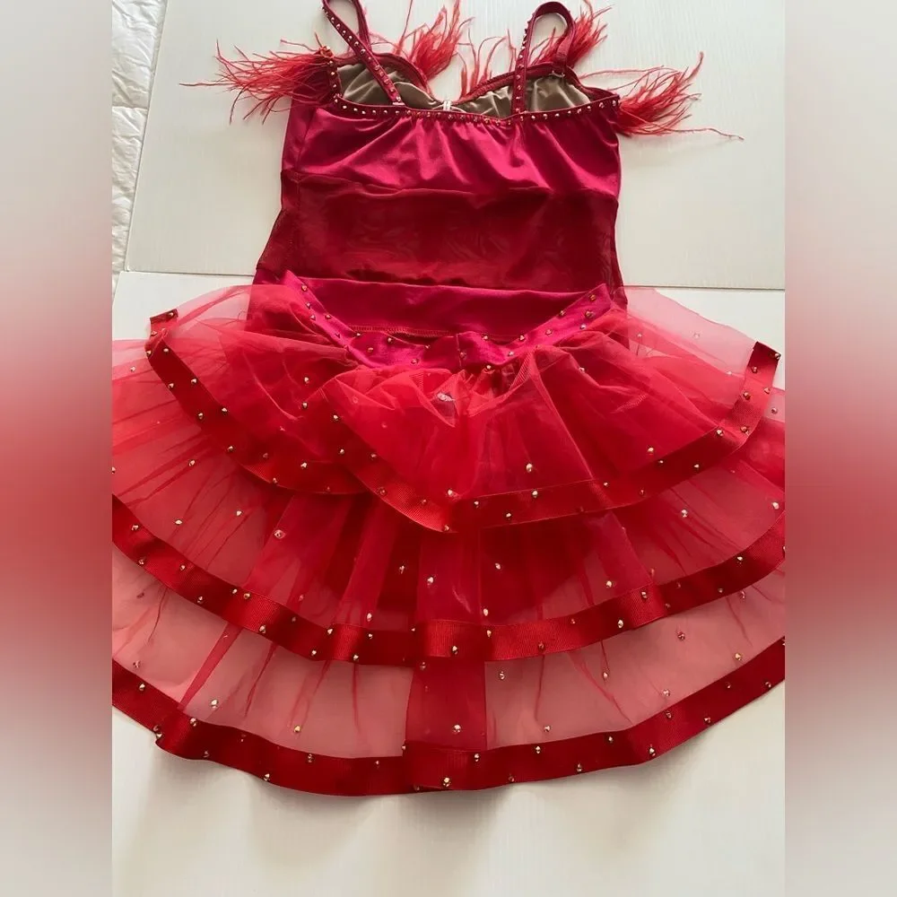 Kelle solo dance costume red sassy jazz feather FASHION FLOCK 5402 4389 SA